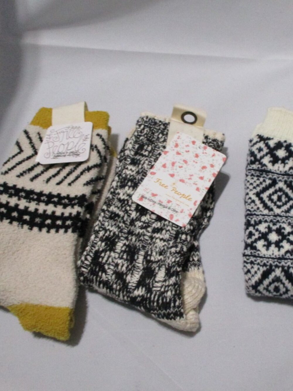 Lot of 3 Free People socks One Size tweed cozy & fleece soft black yellow